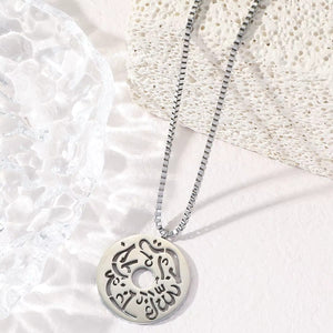 Stainless Steel Script Coin Pendant Necklace with Link Chain - Silver image