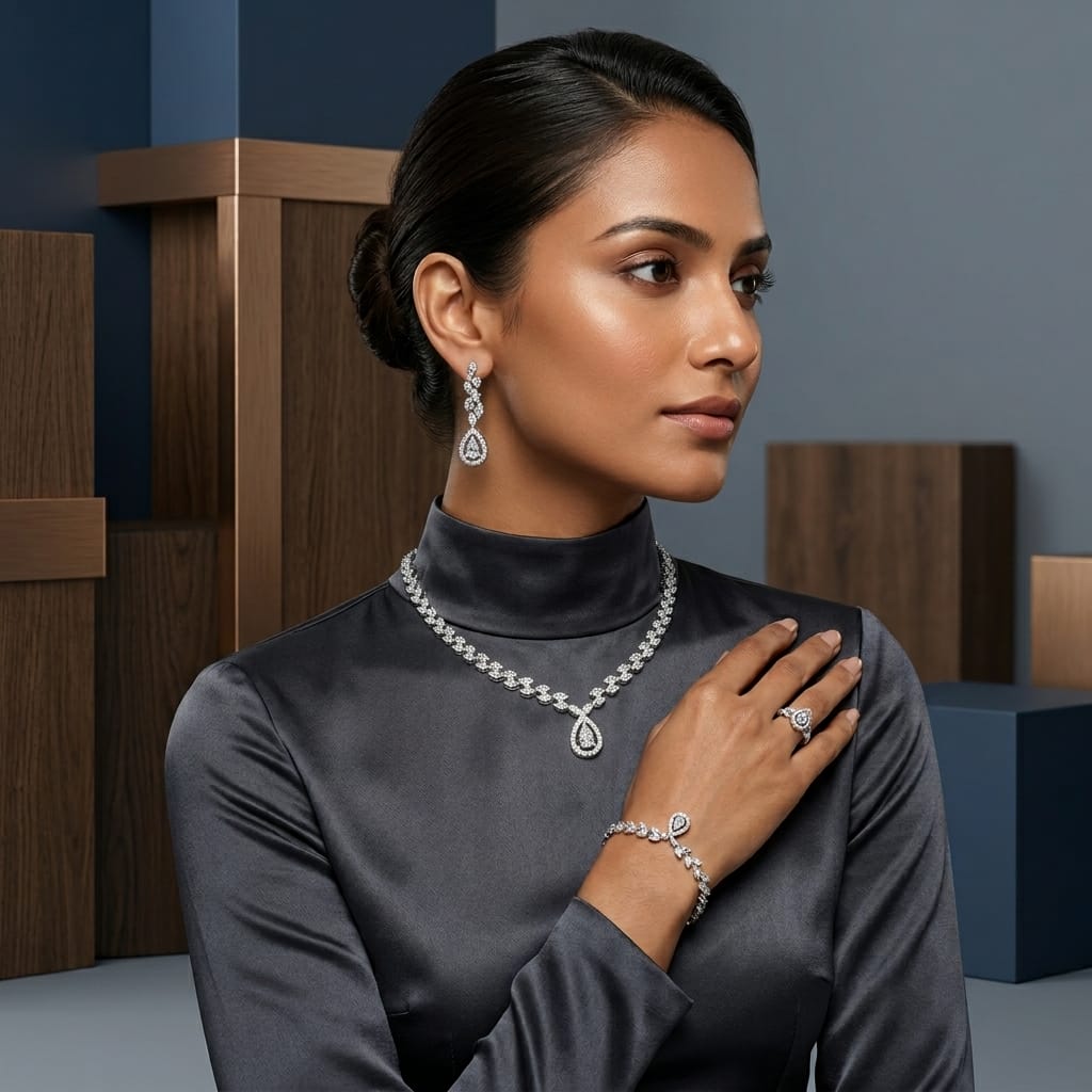 Luxury Crystal Jewelry Set – Necklace, Earrings, Bracelet &amp; Ring Collection image 1