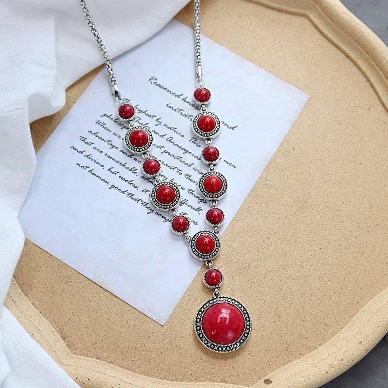 Long Turquoise Statement Necklace – Vintage Boho Pendant - Design 3 image