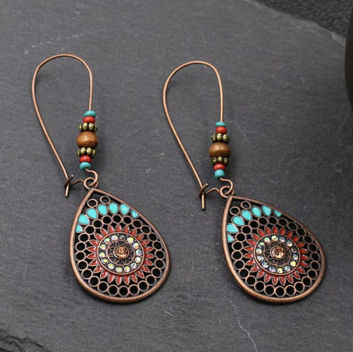 Baroque Boho Retro Antique Bronze Plated Monstera Leaf Waterdrop Earrings image 5