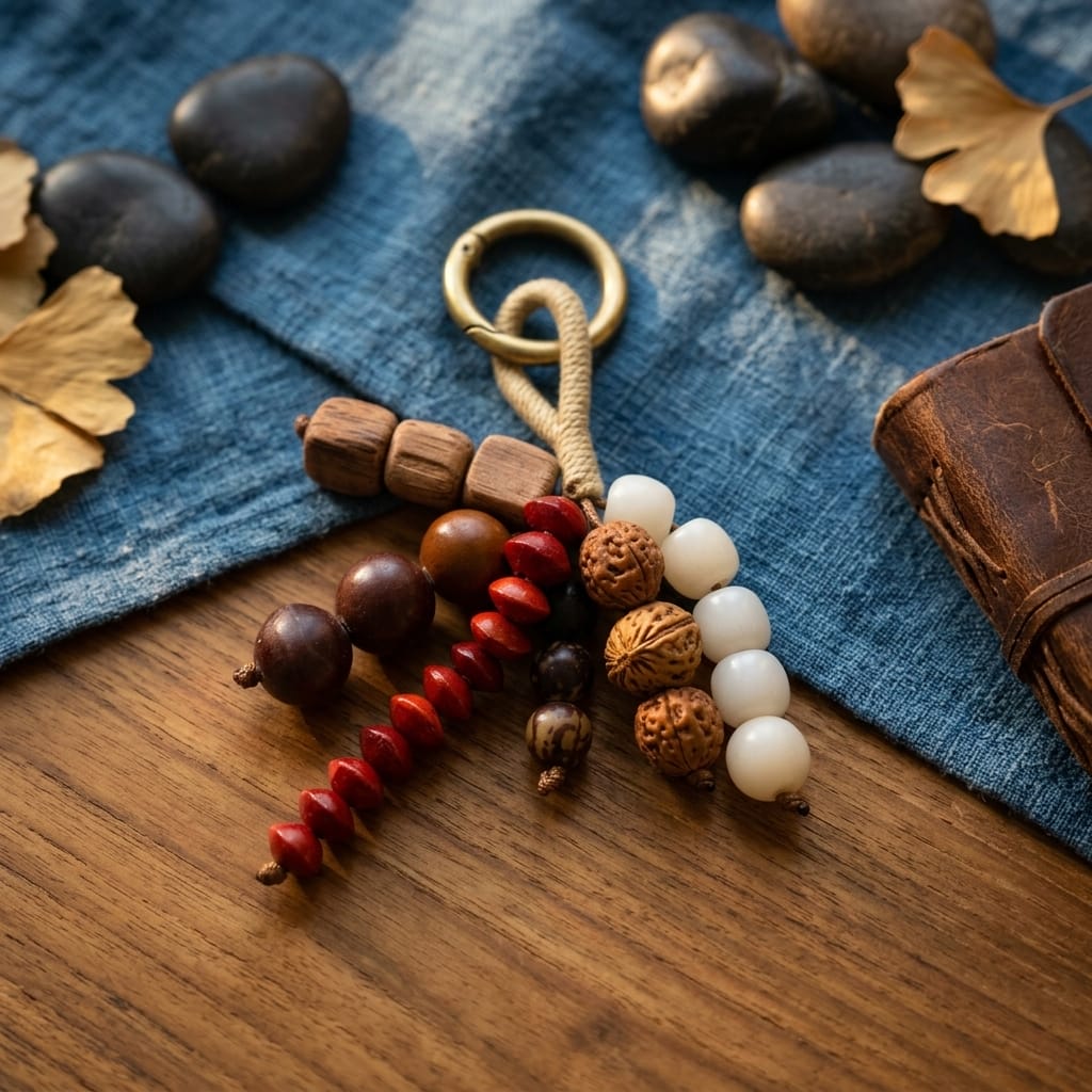 Bodhi Seed Tassel Keychain – Spiritual Wooden Bag Charm - Design 5 image