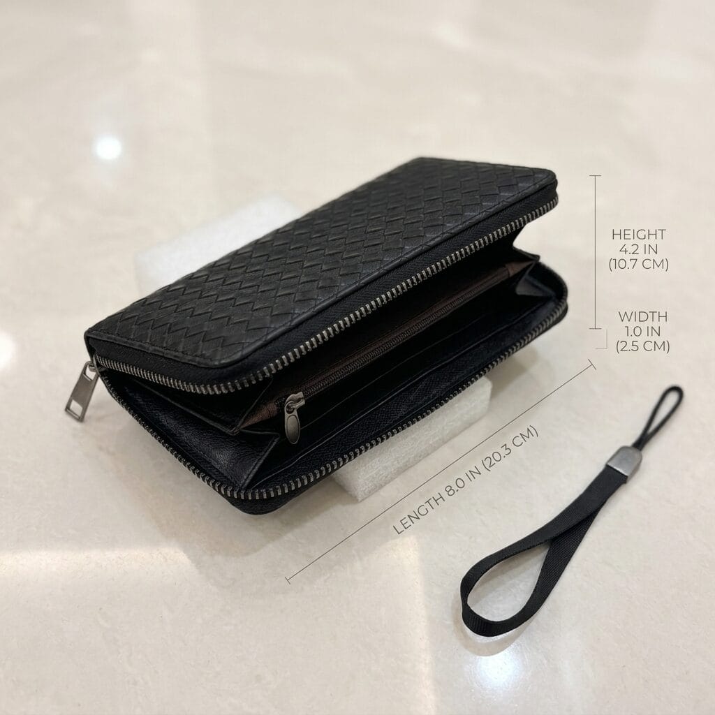 Black Woven Zip Around Wallet for Women – Large Capacity Wristlet Wallet with Card Slots &amp; Coin Pocket image 7