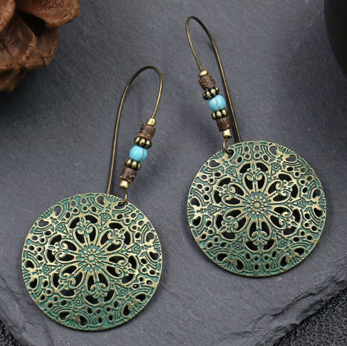 Baroque Boho Retro Antique Bronze Plated Monstera Leaf Waterdrop Earrings - Design 8 image