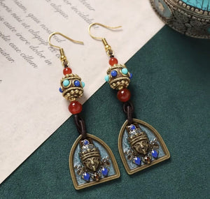 Handmade Enamel Turquoise Drop Earrings Vintage Boho Dangle - Design 12 image