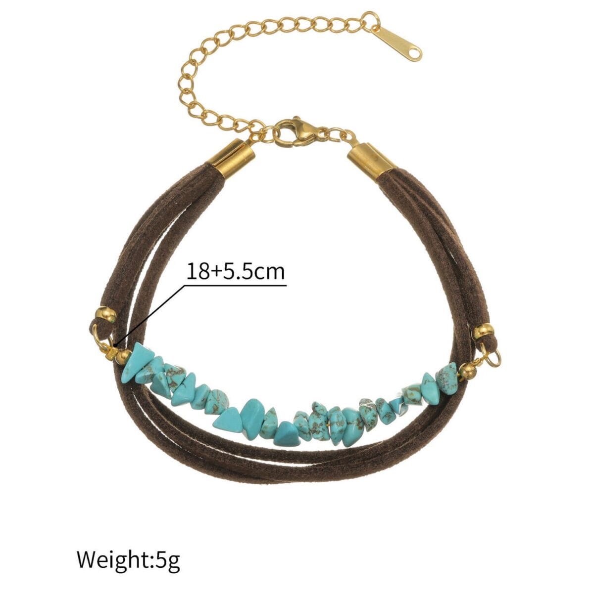 Bohemian Turquoise Beaded Bracelet Leather Cord Gold Chain Unisex image 3