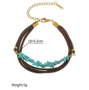 Bohemian Turquoise Beaded Bracelet Leather Cord Gold Chain Unisex image 3