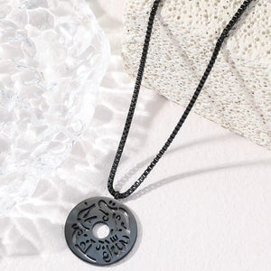 Stainless Steel Script Coin Pendant Necklace with Link Chain - Black image