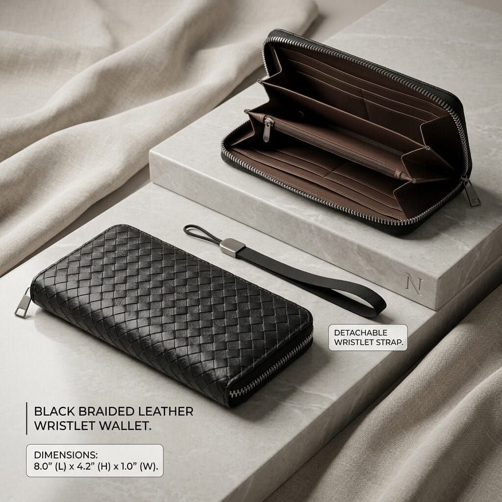 Black Woven Zip Around Wallet for Women – Large Capacity Wristlet Wallet with Card Slots &amp; Coin Pocket image 0