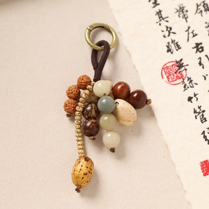 Bodhi Seed Tassel Keychain – Spiritual Wooden Bag Charm - Design 2 image