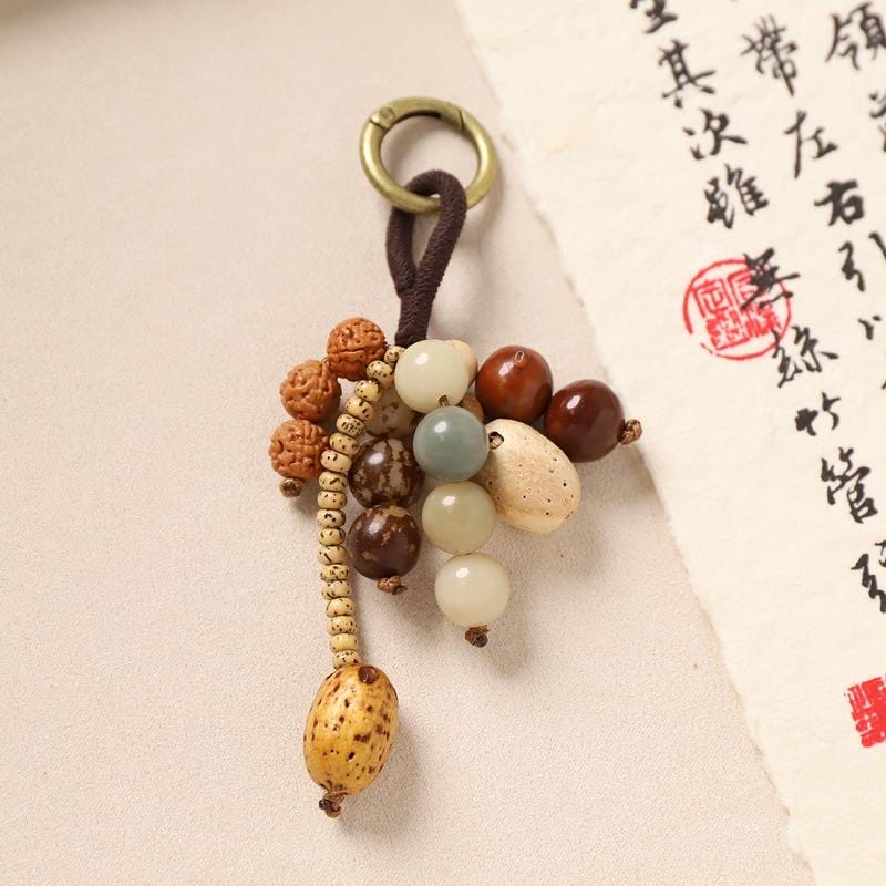 Bodhi Seed Tassel Keychain – Spiritual Wooden Bag Charm - Design 2 image