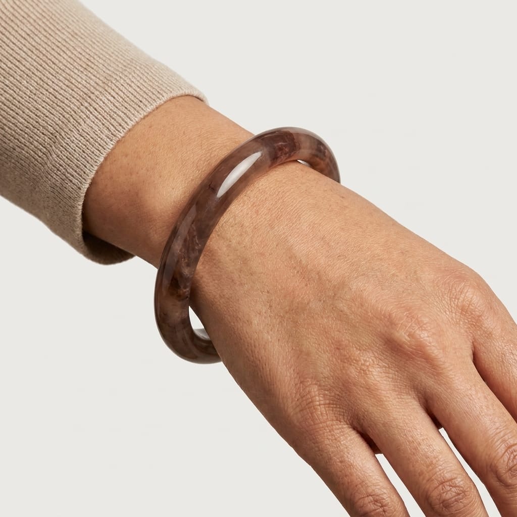 Premium Brown Jade Stone Bangle Bracelet for Women – Elegant Glossy Luxury Fashion Kada image 4