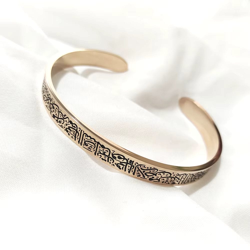 Stainless Steel Bangle Bracelet with Script Engraving (Adjustable) - Rose Gold image