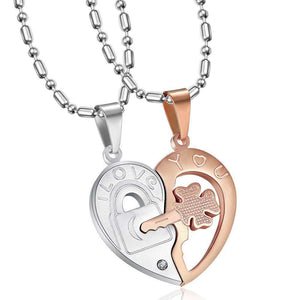 Couple Heart Lock Key Pendant Necklace Stainless Steel image 2
