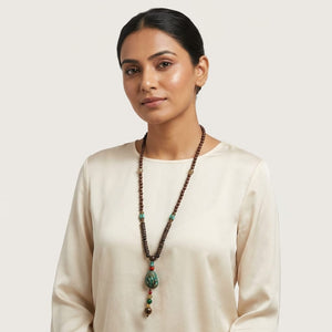Standout Long Mala Necklace with Stone Pendant (Boho Ethnic Style) image 1