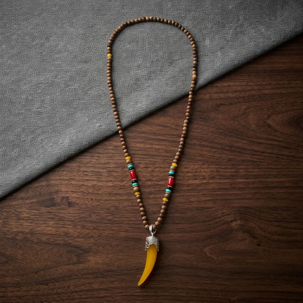 Bohemian Horn Pendant Wooden Bead Necklace for Men &amp; Women image 5