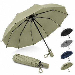 Premium 10-Rib Windproof Automatic Folding Umbrella with UV Protection, Water-Repellent Canopy &amp; One-Touch Open - Soft Olive image