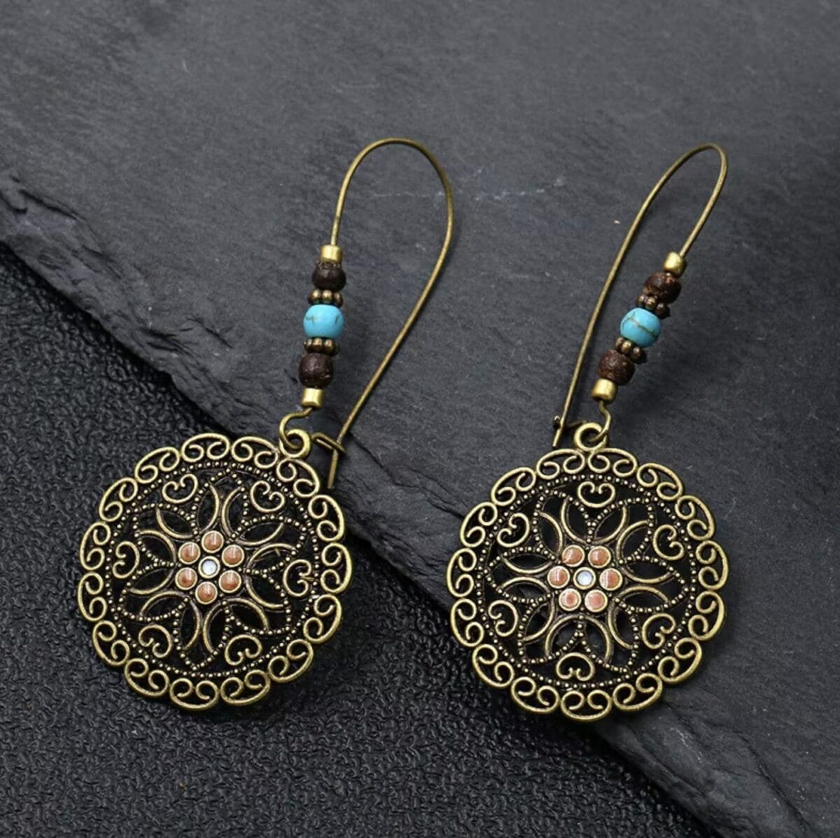 Baroque Boho Retro Antique Bronze Plated Monstera Leaf Waterdrop Earrings image 3