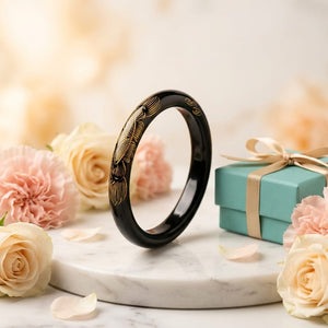 Premium Black Jade Engraved Bangle Bracelet for Women – Elegant Floral Glossy Luxury Kada image 5