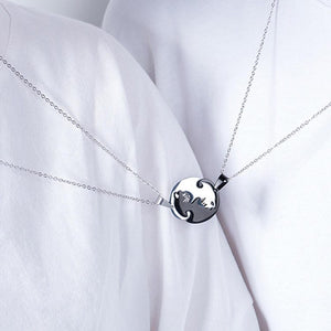Black &amp; White Cat Couple Necklace Stainless Steel Friendship Pendant Set image 4