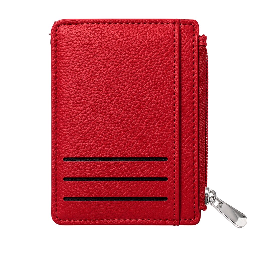 Slim Card Holder Wallet with Zipper Coin Pocket – Compact RFID Style Card Wallet for Women - Vermilion Red image