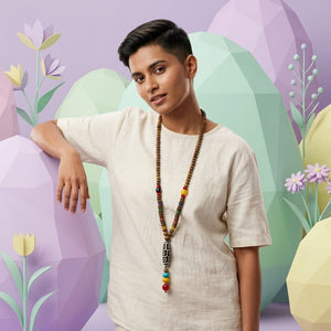 Statement Long Mala Necklace with Tribal Pendant (Boho Style) image 2