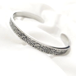 Stainless Steel Bangle Bracelet with Script Engraving (Adjustable) image 1
