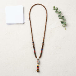 Long Boho Mala Necklace with Multicolor Beads Pendant image 0