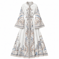 Printed Maxi Dress with Bell Sleeves & Waist Belt