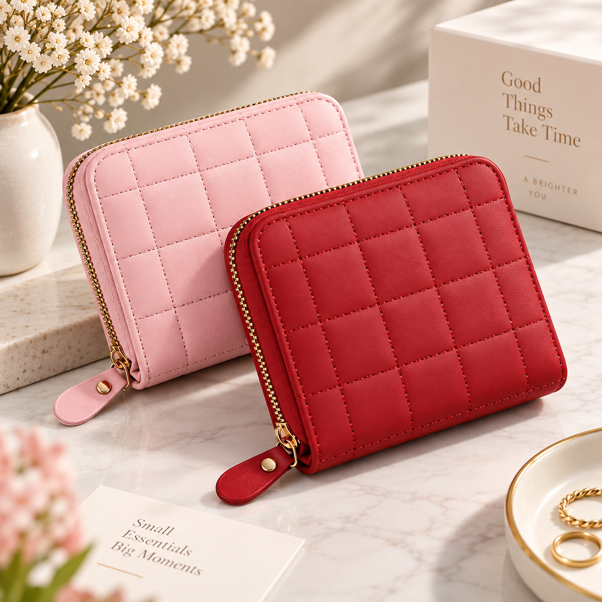 Compact Zip Wallet with Card Holder & Coin Pocket