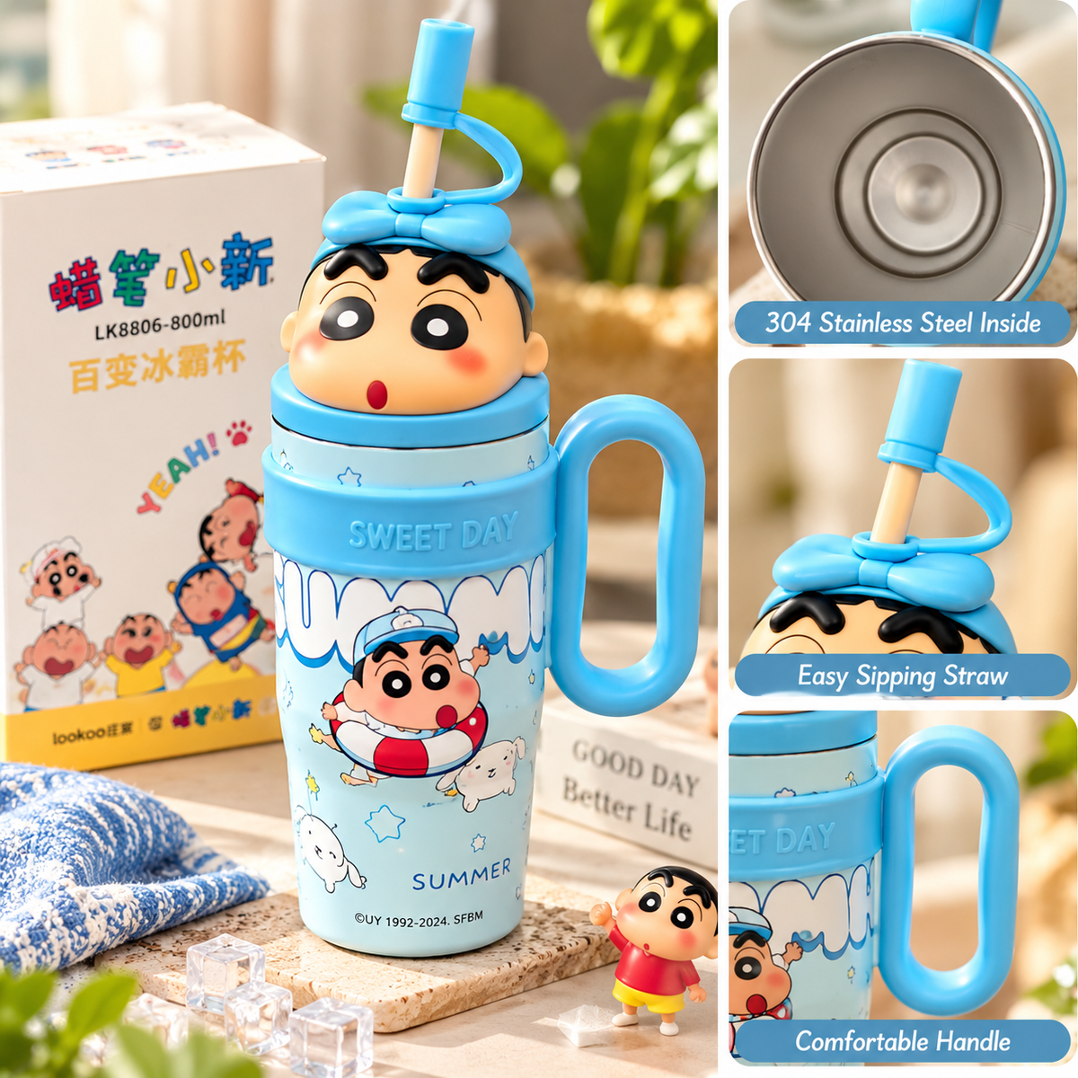 Cute Cartoon Kids Tumbler with Straw & Handle 800ML Stainless Steel