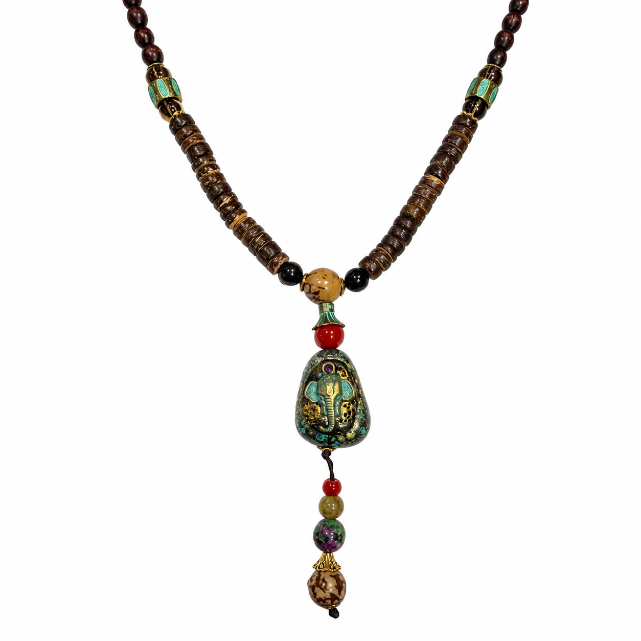 Bohemian Long Mala Necklace with Stone Pendant