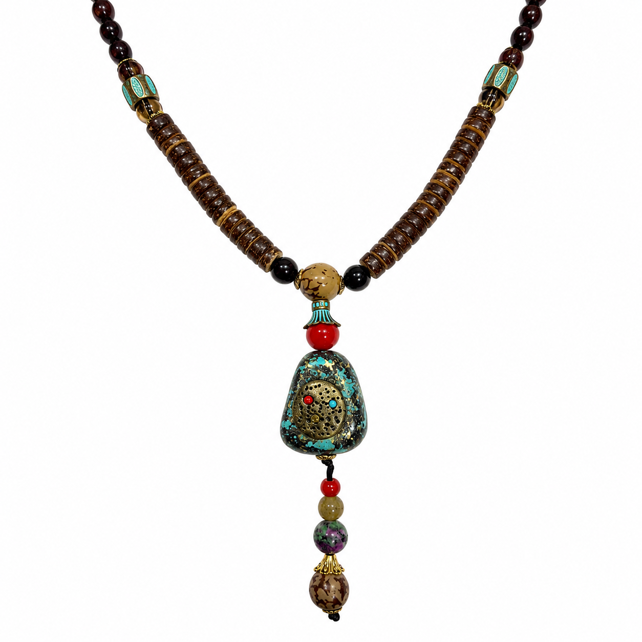 Bohemian Long Mala Necklace with Stone Pendant