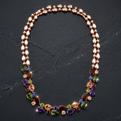 REYLVA Multicolour Crystal Statement Necklace for Women | Rose Gold Tone