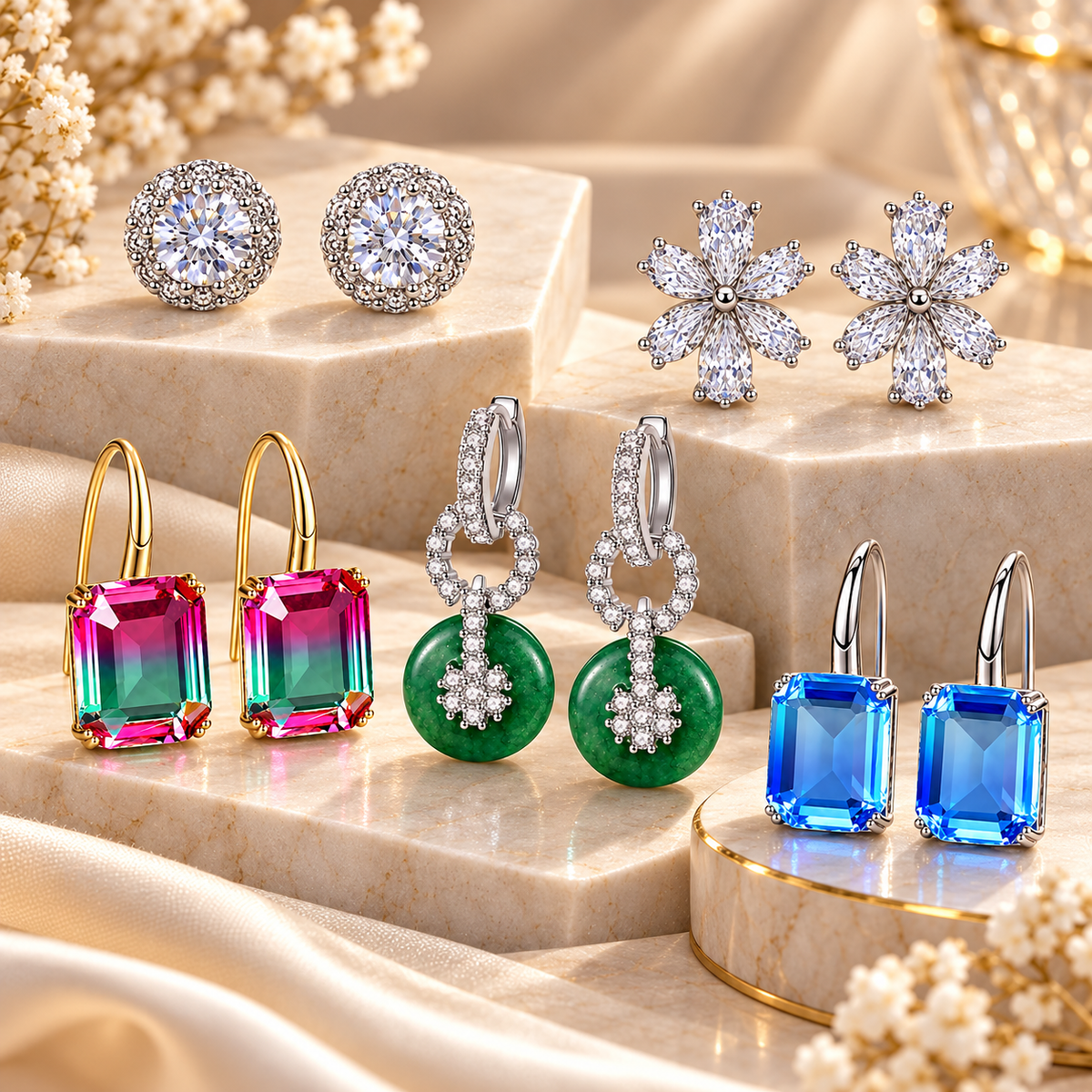REYLVA Crystal Stud Earrings for Women