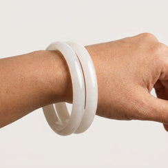 REYLVA White Jade Inspired Bangle Bracelet Set for Women (Pack of 2)