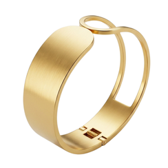 REYLVA Minimalist Gold Tone Wide Cuff Bracelet with Spring-Hinge Closure