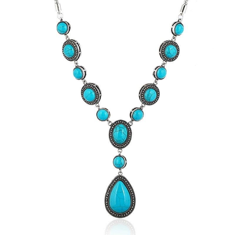Long Turquoise Statement Necklace – Vintage Boho Pendant image 3