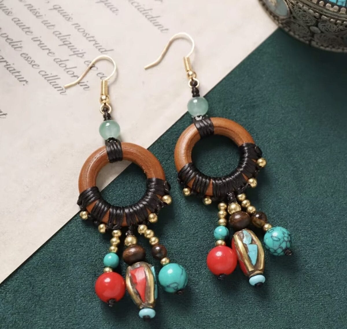 Handmade Enamel Turquoise Drop Earrings Vintage Boho Dangle image 12