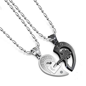 Couple Heart Lock Key Pendant Necklace Stainless Steel image 4