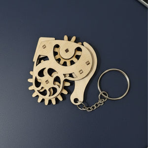 Mechanical Wooden Heart Rotating Gear Keychain Handmade Romantic Gift image 0