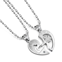 Couple Heart Lock Key Pendant Necklace Stainless Steel image 1