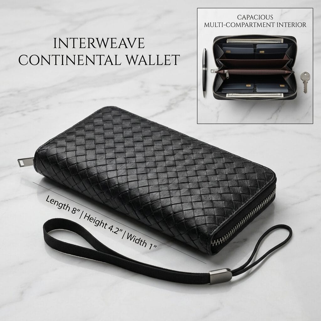 Black Woven Zip Around Wallet for Women – Large Capacity Wristlet Wallet with Card Slots &amp; Coin Pocket image 4