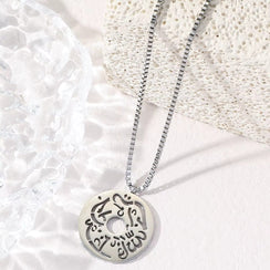 Stainless Steel Script Coin Pendant Necklace with Link Chain image 3