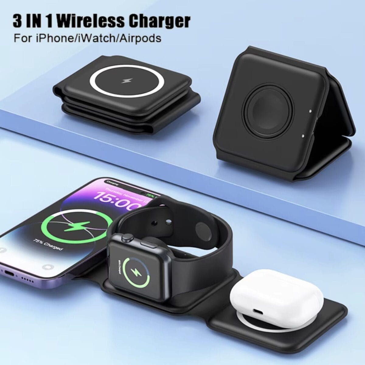 3-in-1 Magnetic Wireless Charger | 20W Fast Charging Foldable Station for iPhone, Watch &amp; Earbuds image 4