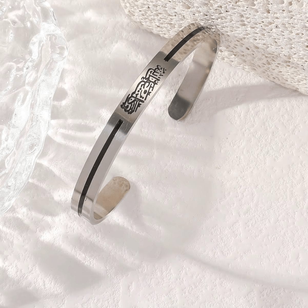 Stainless Steel Script Engraved Open Cuff Bangle Bracelet image 3