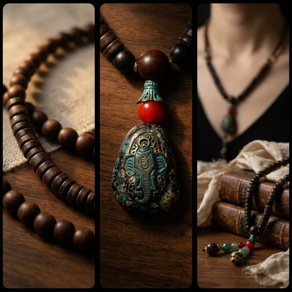 Standout Long Mala Necklace with Stone Pendant (Boho Ethnic Style) image 4