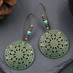 Baroque Boho Retro Antique Bronze Plated Monstera Leaf Waterdrop Earrings image 2