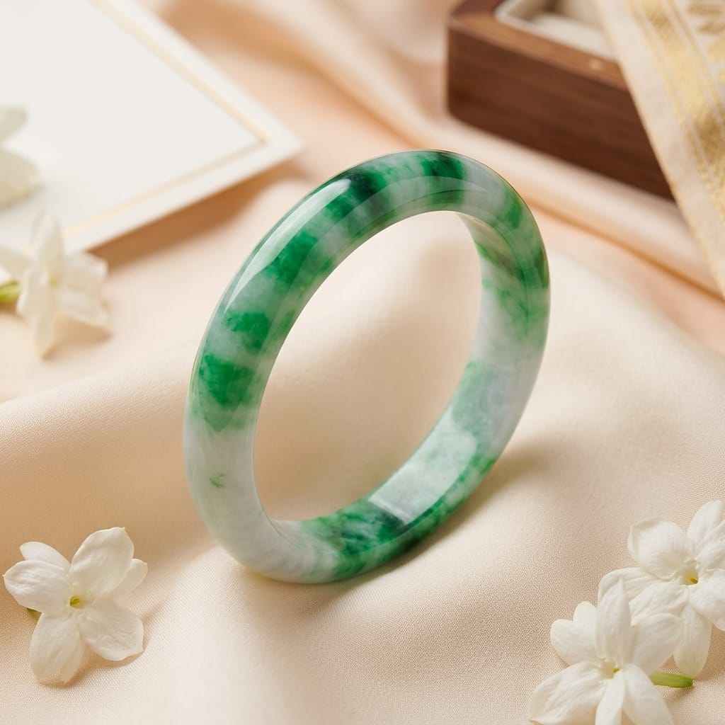 Premium Green Jade Stone Bangle Bracelet for Women – Elegant Natural Pattern Luxury Kada image 3