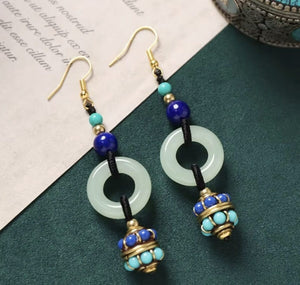 Handmade Enamel Turquoise Drop Earrings Vintage Boho Dangle image 4