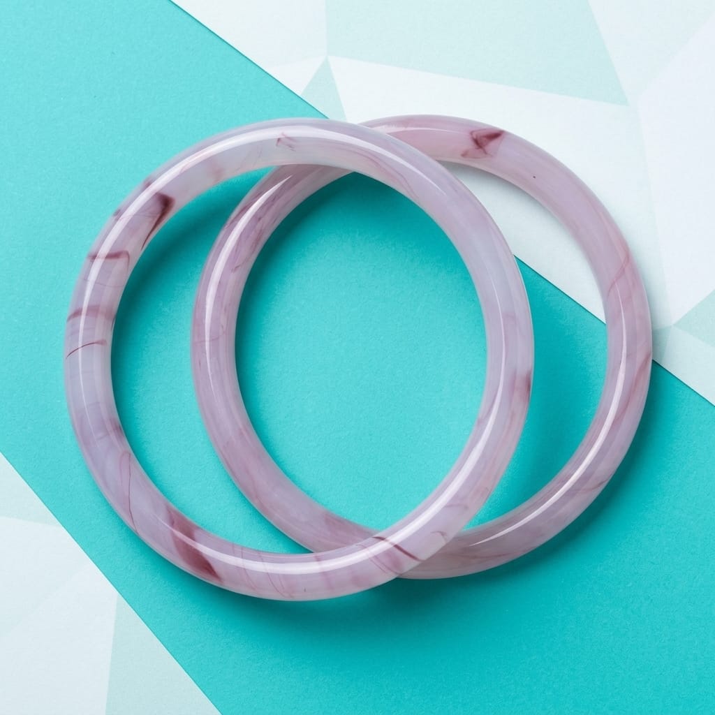 Jade Inspired Glass Bangle Set (2) – Lucky &amp; Spiritual Jewelry - 62mm, Purple image